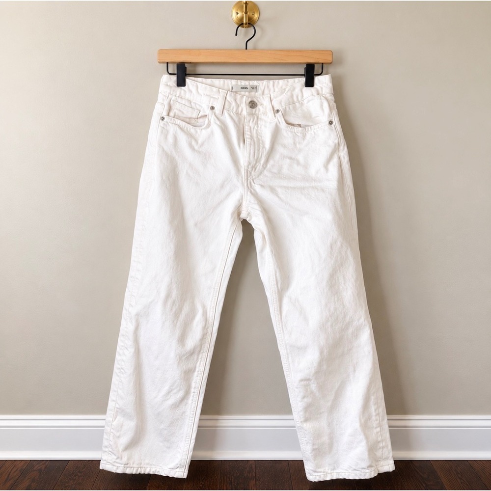 Mango MNG White Denim High Waisted Straight Leg Jeans Womens Size 4 Cotton
